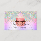Glam Girly Cupcake Bakery Faux Holographic Glitter Visitekaartje (Voorkant)