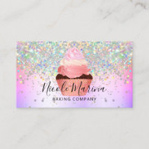 Glam Girly Cupcake Bakery Faux Holographic Glitter