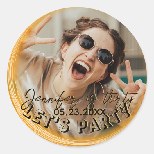 Glam Girly Fotoscript 20 30 40 jarig feest Ronde Sticker (Voorkant)