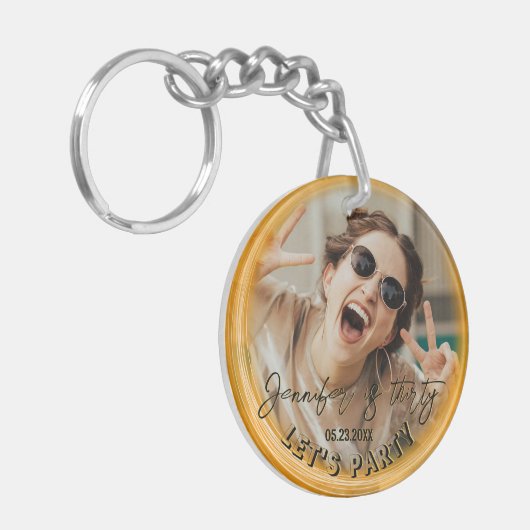 Glam Girly Fotoscript 20 30 40 jarig feest Sleutelhanger (Voorkant Links)