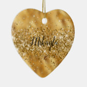 Glam Girly Gold Glitter Glitzy Sparkle Confetti Keramisch Ornament (Rechts)