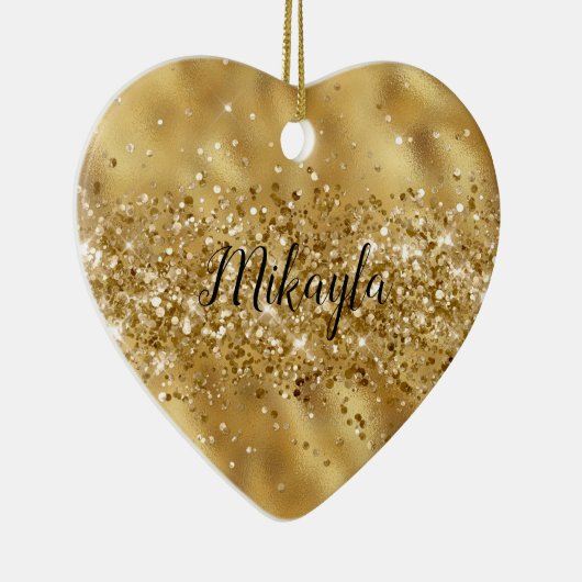 Glam Girly Gold Glitter Glitzy Sparkle Confetti Keramisch Ornament (Rechts)