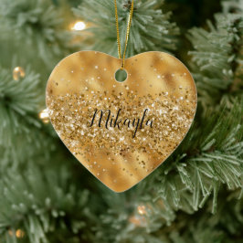 Glam Girly Gold Glitter Glitzy Sparkle Confetti Keramisch Ornament