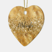 Glam Girly Gold Glitter Glitzy Sparkle Confetti Keramisch Ornament (Links)