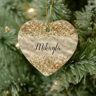 Glam Girly Gold Glitter Sparkle Confetti Keramisch Ornament