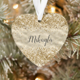 Glam Girly Gold Glitter Sparkle Confetti Naam Ornament