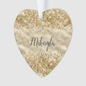 Glam Girly Gold Glitter Sparkle Confetti Naam Ornament (voorkant)