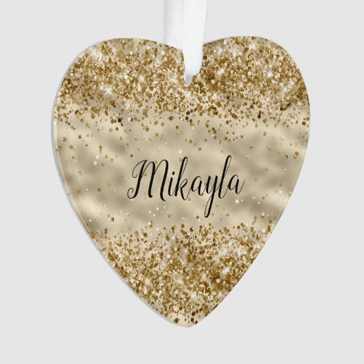 Glam Girly Gold Glitter Sparkle Confetti Naam Ornament (voorkant)