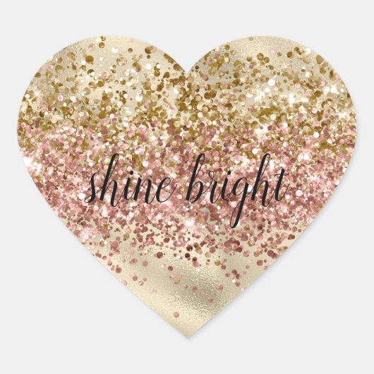 Glam Girly Gold Pink Glitter Sparkle Confetti Hart Sticker (Voorkant)
