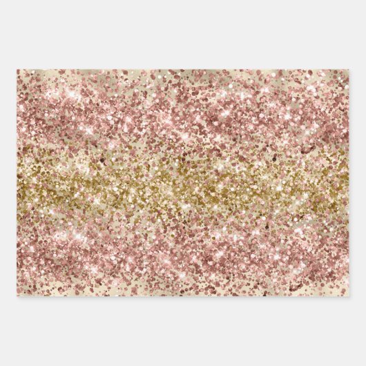 Glam Girly Gold Pink Glitter Sparkle Confetti Inpakpapier Vel (Voorkant)