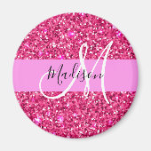 Glam Girly Hot Pink Glitter Sparkles Name Monogram Magneet (Voorkant)