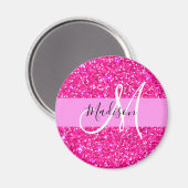 Glam Girly Hot Pink Glitter Sparkles Name Monogram Magneet (Voorkant / Achterkant)