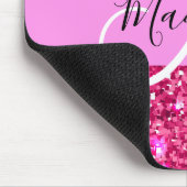 Glam Girly Hot Pink Glitter Sparkles Name Monogram Muismat (Hoek)