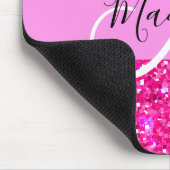 Glam Girly Hot Pink Glitter Sparkles Name Monogram Muismat (Hoek)