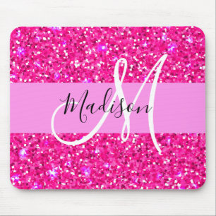 Glam Girly Hot Pink Glitter Sparkles Name Monogram Muismat
