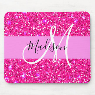 Glam Girly Hot Pink Glitter Sparkles Name Monogram Muismat