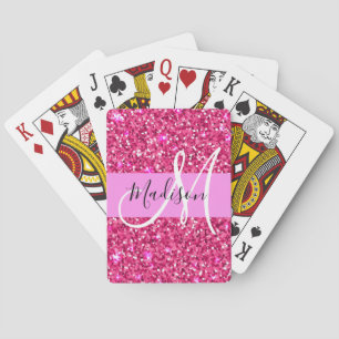 Glam Girly Hot Pink Glitter Sparkles Name Monogram Pokerkaarten