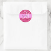 Glam Girly Hot Pink Glitter Sparkles Name Monogram Ronde Sticker (Tas)