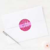 Glam Girly Hot Pink Glitter Sparkles Name Monogram Ronde Sticker (Envelop)