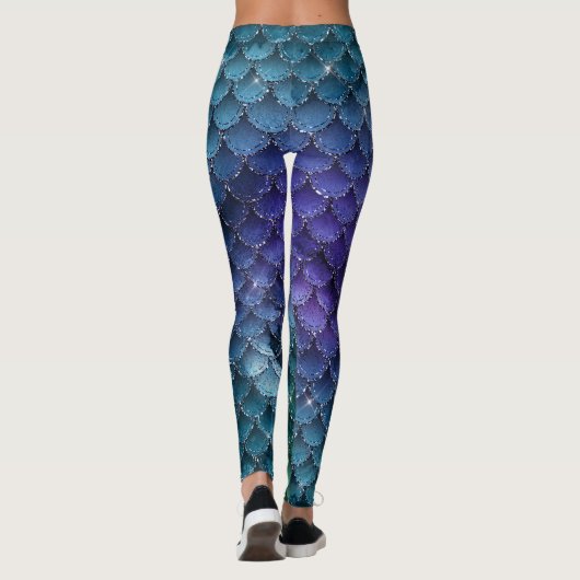 GLAM GIRLY OCEAN BLUE GLITTER MERMAID LEGGINGS (Achterkant)