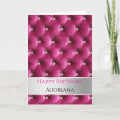 Glam Girly Pink Faux Velvet Silver Verjaardag Kaart (Voorkant)