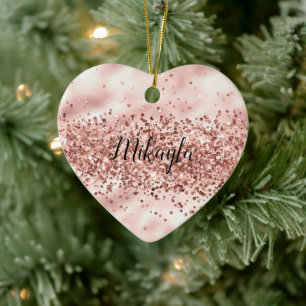 Glam Girly Pink Glitter Glitzy Sparkle Confetti Keramisch Ornament