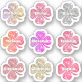 Glam Girly Pink Glitter Lucky Clover Names Pack Sticker (Voorkant)