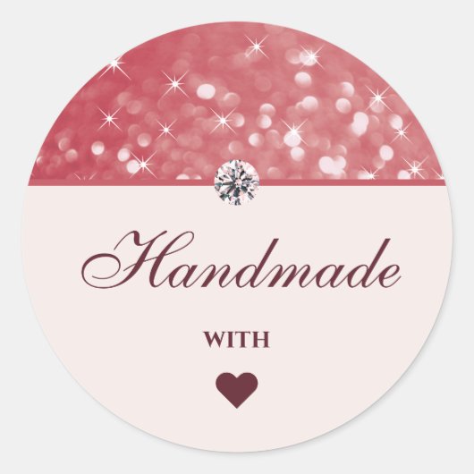 Glam Girly Pink Glitter Stars Handmade with Love Ronde Sticker (Voorkant)