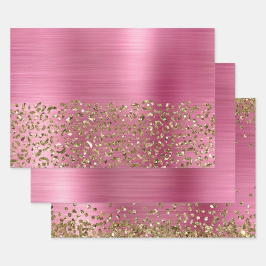 Glam Girly Pink Gold Luipaard Inpakpapier Vel (Set)