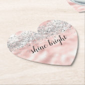 Glam Girly Pink Silver Glitter Sparkle Confetti Kartonnen Onderzetters (Gekanteld)
