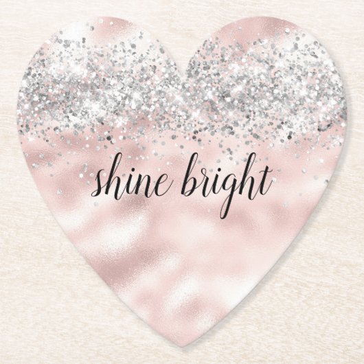 Glam Girly Pink Silver Glitter Sparkle Confetti Kartonnen Onderzetters (Voorkant)