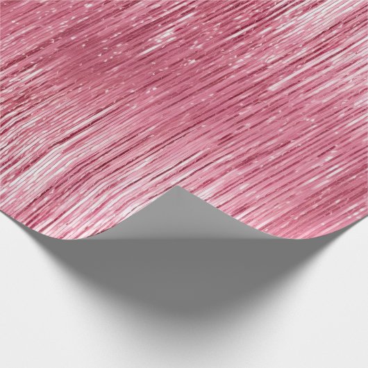 Glam Girly Pink Sparkle Stripes Cadeaupapier (Hoek)