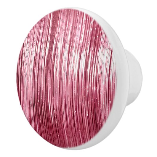 Glam Girly Pink Tinsel Stripes Keramische Knop (Rechts)