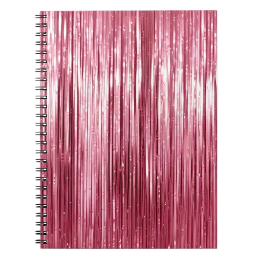 Glam Girly Pink Tinsel Stripes Notitieboek (Voorkant)