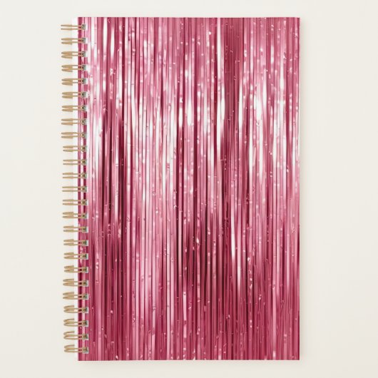 Glam Girly Pink Tinsel Stripes Planner (Voorkant)