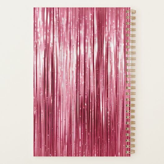 Glam Girly Pink Tinsel Stripes Planner (Achterkant)
