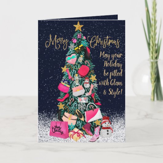 Glam Girly presenteert de paarse kerstboom Kaart (Voorkant)