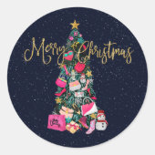 Glam Girly presenteert de paarse kerstboom Ronde Sticker (Voorkant)