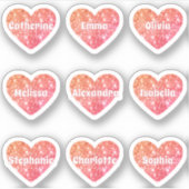 Glam Girly Red Oranje Glitter Hearts Namen Pack Sticker (Voorkant)