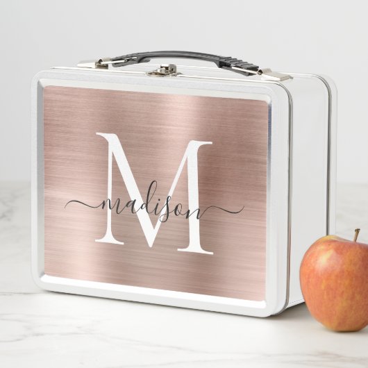 Glam Girly Roos Gold Brushed Metal Monogram Script (In situ)