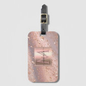Glam Girly Roos Gold Flakes Gitter Monogram Bagagelabel (Voorkant (verticaal))