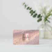 Glam Girly Roos Gold Flakes Gitter Monogram Visitekaartje (Staand voorkant)