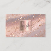 Glam Girly Roos Gold Flakes Gitter Monogram Visitekaartje (Voorkant)