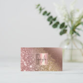 Glam Girly Roos Gold Gitter Design Name Monogram Visitekaartje (Staand voorkant)