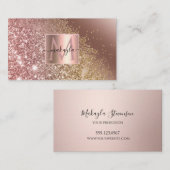 Glam Girly Roos Gold Gitter Design Name Monogram Visitekaartje (Voorkant / Achterkant)