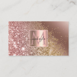 Glam Girly Roos Gold Gitter Design Name Monogram Visitekaartje