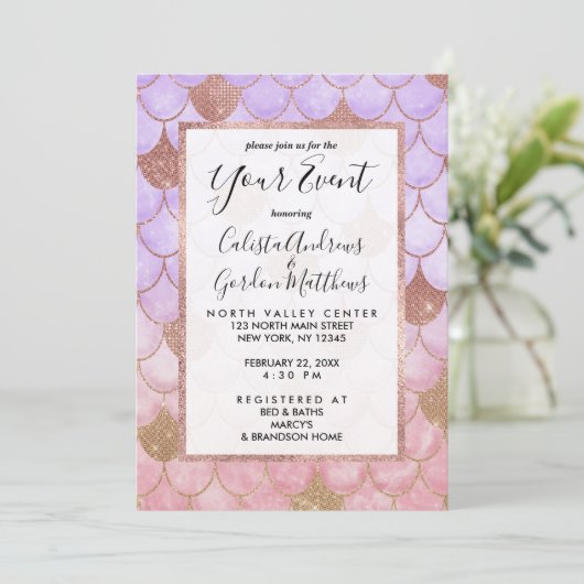 Glam Girly Roos Gold Glitter Mermaid Scales Kaart (Staand voorkant)