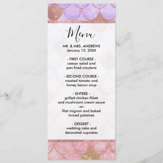 Glam Girly Roos Gold Glitter Mermaid Scales Menu (Voorkant)