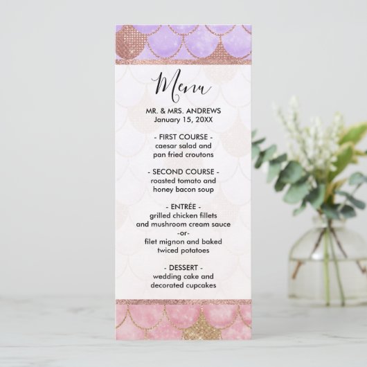 Glam Girly Roos Gold Glitter Mermaid Scales Menu (Staand voorkant)