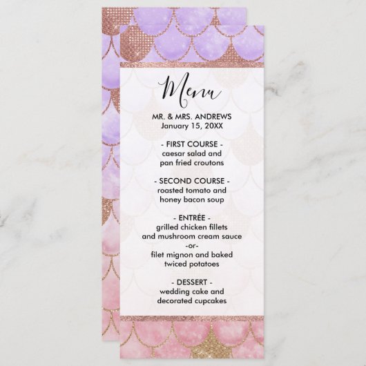 Glam Girly Roos Gold Glitter Mermaid Scales Menu (Voorkant / Achterkant)